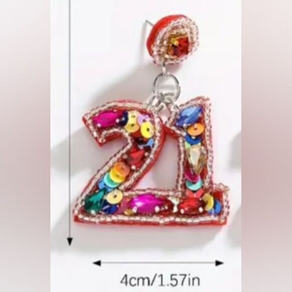 21st BIRTHDAY party sequin cute fun whimsical earrings - Picture 2 of 7